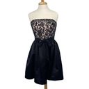 Shoshanna  Lace Satin Fit & Flare Mini Dress Strapless Black Ivory Womens 10 Photo 2