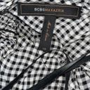 BCBGMAXAZRIA BCBG Sleeveless Halter V-Neck Ruffle Gingham Checkered Silk Top Black & White XS Photo 7