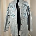 Bob Mackie  Women’s Wearable Art Light Blue Fleece X-Large Embroidered Jacket EUC Photo 11