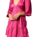 Olivaceous  Tiered V-Neck Open Back Satin Mini Dress Fuchsia Pink Size Small NWT Photo 0