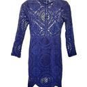 Hello Molly Dress Size 6 Blue Crochet Mini Sheath High Neck Long Sleeve Cocktail Photo 0