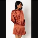 Petal and Pup  Opal Rust Satin Long Balloon Sleeve Wrap Mini Dress 8 Photo 4