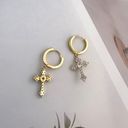 CZ Cross Dangle Drop Earrings for Men Women Streetwear Hip Hop Unisex Style Gold Photo 3