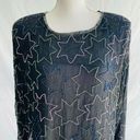 American Vintage Crimson Blouse Vintage Beaded Stars Novelty Long Sleeve Keyhole Black 100% Silk Photo 4