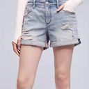 Pilcro Anthropologie Hyphen Distressed Denim Roll Up Bermuda Shorts Light Wash Photo 0