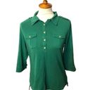 Tommy Hilfiger  forest green 3/4 button crown collared with gold accent buttons s Photo 1