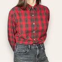 Nordstrom Vintage  Button-Up Shirt Women Plaid Long Sleeve Red Collar Tomboy Work Photo 0