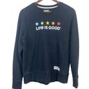 Life is Good  Sweatshirt Small Crewneck Black Stars Graphic‎ Long Sleeve Casual Photo 0