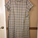 J.Jill  Wear to Work Ponte Knit Dress Gray Camel Plaid Pullover Shift Size large Photo 0