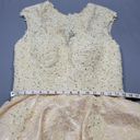 Abby Paris Women's Dress Size 12 Tan Formal Midi Chic Sleeveless Gold Rhinestone Photo 3