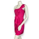 BCBGMAXAZRIA  Dress One Shoulder Cocktail Pink Begonia Front Bow Sz 6 Mini Palais Photo 2