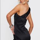 Pretty Little Thing PLT Black Satin Asymmetric Strap Contrast Insert Bodycon Dress Photo 1