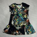 Tiana B Abstract Floral Beaded Neck Ruffle Hem Shift Dress Brown Multi 14 Photo 12