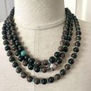 Coldwater Creek  triple strand wood bead and turquoise necklace Photo 0