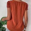 SheIn Frenchy Swiss Dot Guipure Lace Detail Embroidered Mesh Blouse Rust Orange Photo 8