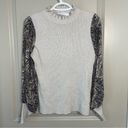 Sioni Milano Ribbed Mock Turtleneck‎ Sweater with Sheer Paisley Puff Sleeves Gray Size M Photo 0