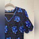 Scala Vintage  Blue Floral Sequin Scallop Blouse Top, Zip, Size Small Photo 1