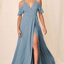 Lulus Lulu’s Easy Listening Slate Blue Cold-Shoulder Wrap Maxi Dress Photo 1