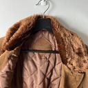 vintage camel brown suede leather faux fur collared button trench coat jacket Size M Photo 7