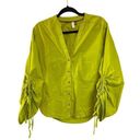 Pilcro  Puffy sinch sleeve button up Anthropologie blouse lime green Photo 0