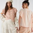 Free People  Terese Velvet Pink Tint Short Sleeves Top, Sz Medium Photo 1