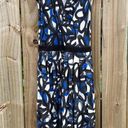 Trina Turk  S Blue Black White Abstract Flower Surplice Jersey Knit Keegan Dress Photo 1