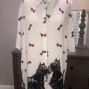 Vintage Marcy’N Me Schnauzer Print Button Front Women's Top Blouse Size 2x USA White Photo 0