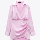 ZARA mini dress satin effect drapped long sleeve pink party wedding coctail Photo 4