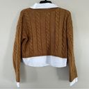 Pilcro  Yellow Mustard White Collared Cropped Cable-knit Twofer Sweater Small Photo 3