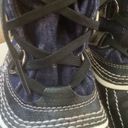 Skechers Sketchers blue denim black rubber winter lace up boots faux fur lined size 7 Photo 6