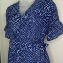 AQUA Blue and White Polka Dot Ruffled Wrap Dress Size Small Photo 5