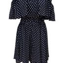 Jason Wu  GREY Navy and White Polka Dot Off Shoulder Ruffle Fit and Flare Dress S Photo 1