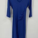 Kuhl  Organic Cotton Jersey Knit Salza Dress Ruched Bodice Tie Belt V Neck Blue S Photo 2