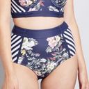 Modcloth High Dive Pippa Blue Floral Striped High Waist Retro Bikini Bottoms S Photo 0