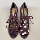 Kate Spade Eggplant Purple Chad Suede Leather Lizard Print Lace Up Open Toe Heel Photo 3