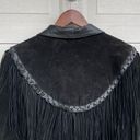 Gallery VTG Leather  Womens Jacket Black Suede Fringe Tassel Crop Boho Medium Photo 4