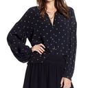 Something Navy  Easy Volume black geometric dot button up ruffle sleeve top Photo 0