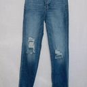 Willow + Root  Light Wash Denim Frayed Hem High Rise Button Fly Mom Fit Jeans  Photo 0