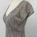 Sue Wong  Beaded Sheath Dress Embroidered V Neck Cap Sleeve Platinum Silver NEW 6 Photo 5