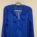 Isaac Mizrahi  Womens Size Small Blue Stripe Ruffle Long Sleeve Blouse Top Photo 1