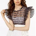 Jill Stuart  Ruffled Illusion Top in Organza Stripe Size XS Sheer Floral Blouse Photo 0