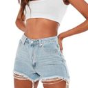 Missguided  Light Blue Extreme Rip Hem High Waist Denim Shorts Size 12 Photo 0