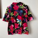 Susan Graver neon and black floral polo top Large Hawaii Hawaiian aloha Photo 2