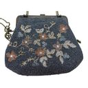 90s Beaded Floral Earth Tone Pewter Clasp Hand And Shoulder Bag Purse NOS Photo 3