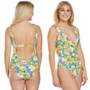 Skye Swimwear SKYE Primavera Yellow Floral Blue & White Striped One Piece Monokini Size Large Photo 1