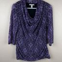 Dana Buchman  Printed Tunic Top Womens S Purple Cowl Neck Blouse Boho Chic Office Photo 12