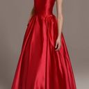 Betsy and Adam Satin Red Ball Gown Formal Dress Photo 2