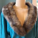 CAbi  Faux Fur Neckline Cardigan in Teal Photo 2