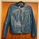 Anne Klein  Women's Leather Zip Front Jacket Dark Teal Green Size 6 Mid-Length Photo 0