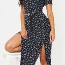 Pretty Little Thing NWT  black ditsy floral split detail maxi dress size/6 Photo 0